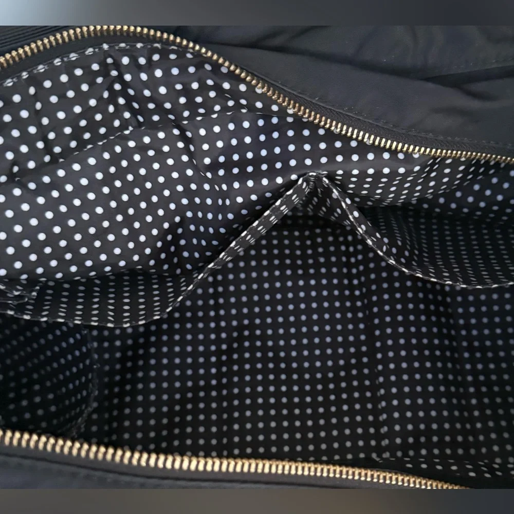 Kate Spade Black Nylon Diaper Baby Bag With Polka Dot Lining And Changing Pad